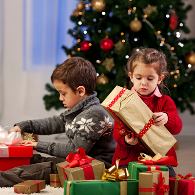 children opening Christmas presents