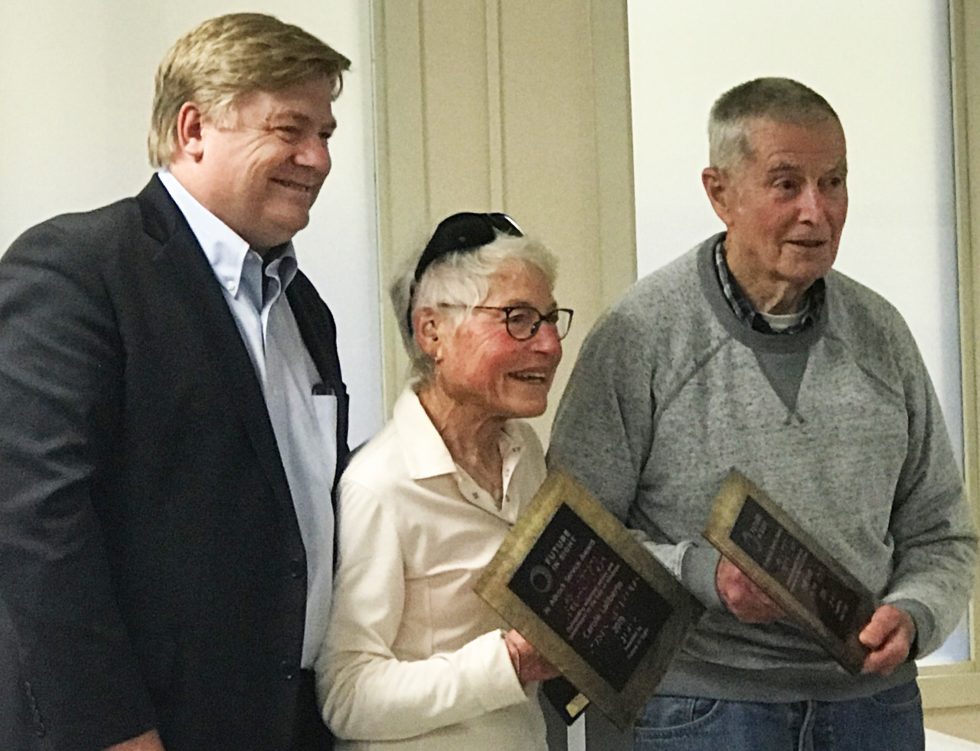 Two seniors receiving awards