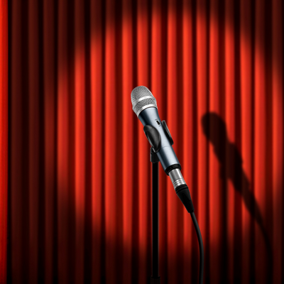microphone in front of a curtain