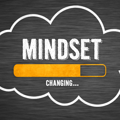 thought bubble with the word "mindset" and a loading bar with the word "changing"