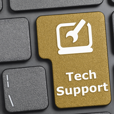 keyboard with a button reading "tech support"