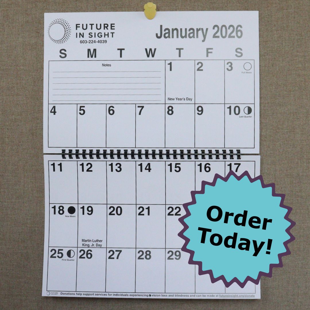 A 2026 calendar with large text and big spaces to write in with a starburst graphic saying: Order Today!