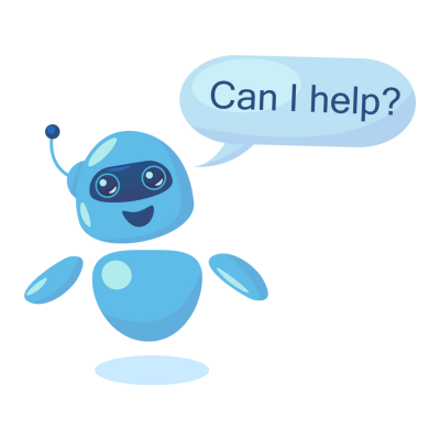 AI robot saying "can I help"