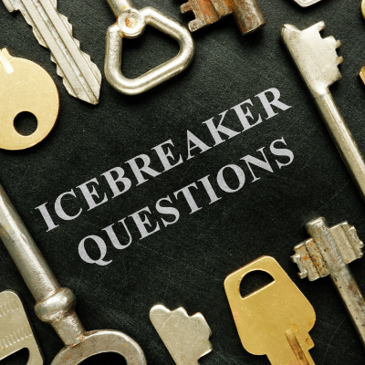 words reading "icebreaker questions" with keys all around