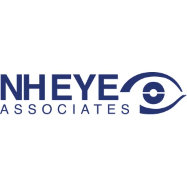 NH Eye Associates logo in dark blue with an eye illustration on the right.