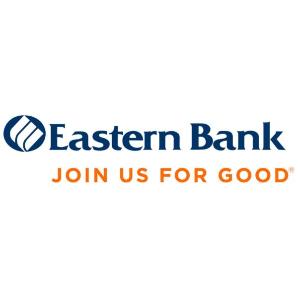 Eastern Bank logo in blue with a circular symbol on the left and the text: Join Us For Good in orange below.