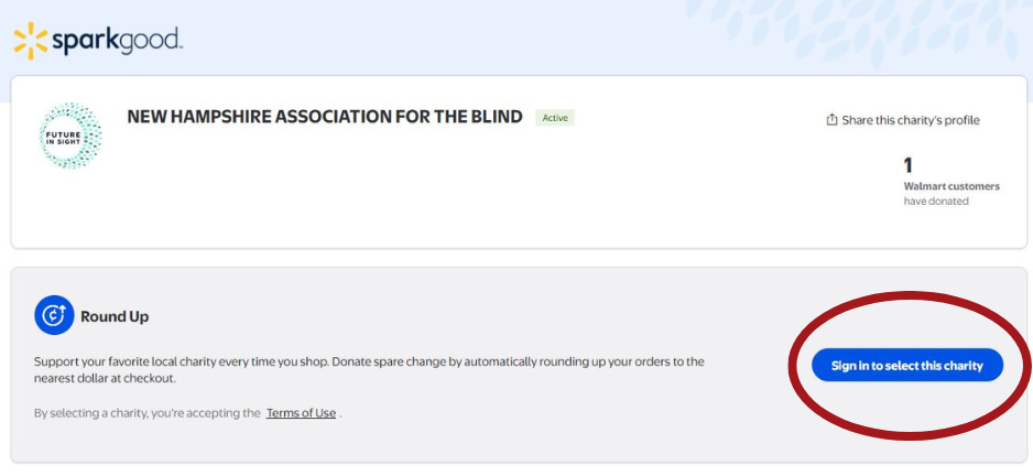 Navigate to the button that says "Sign in to select this charity" and select it.