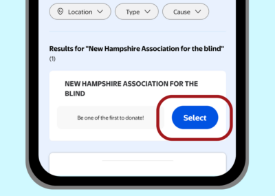 The option to select New Hampshire Association for the Blind.