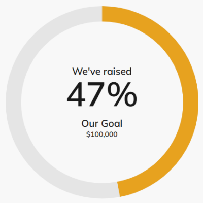 A partially filled in circle with the text: We've raised 47% of our $100,000 goal.