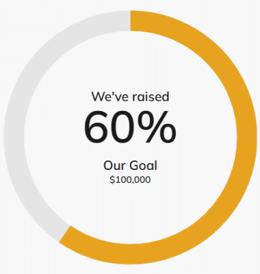 A partially filled in circle with the text: We've raised 60% of our $100,000 goal.