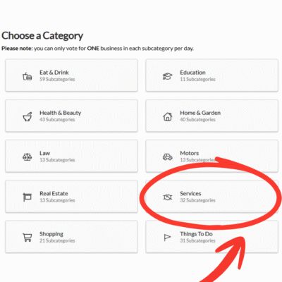 Screenshot of where to select the services category.