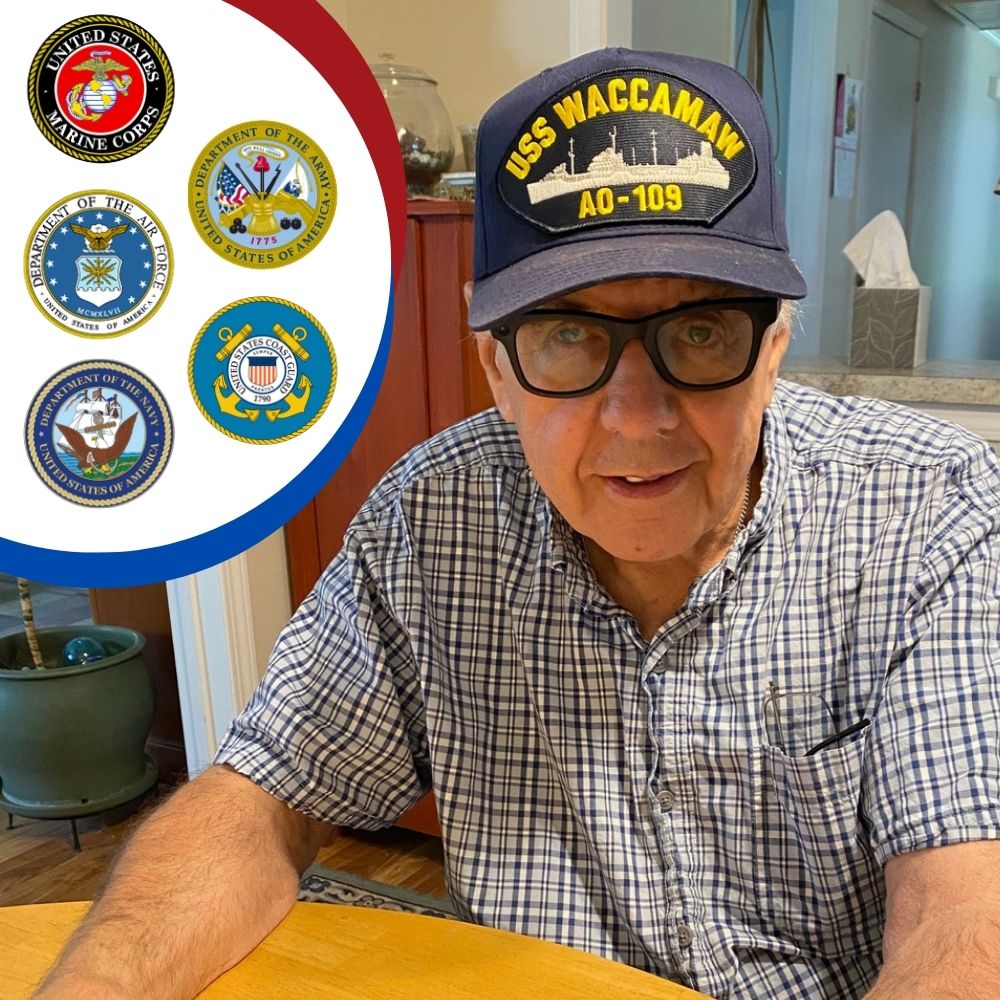 A veteran wearing a Navy hat and Meta AI Smart Glasses.